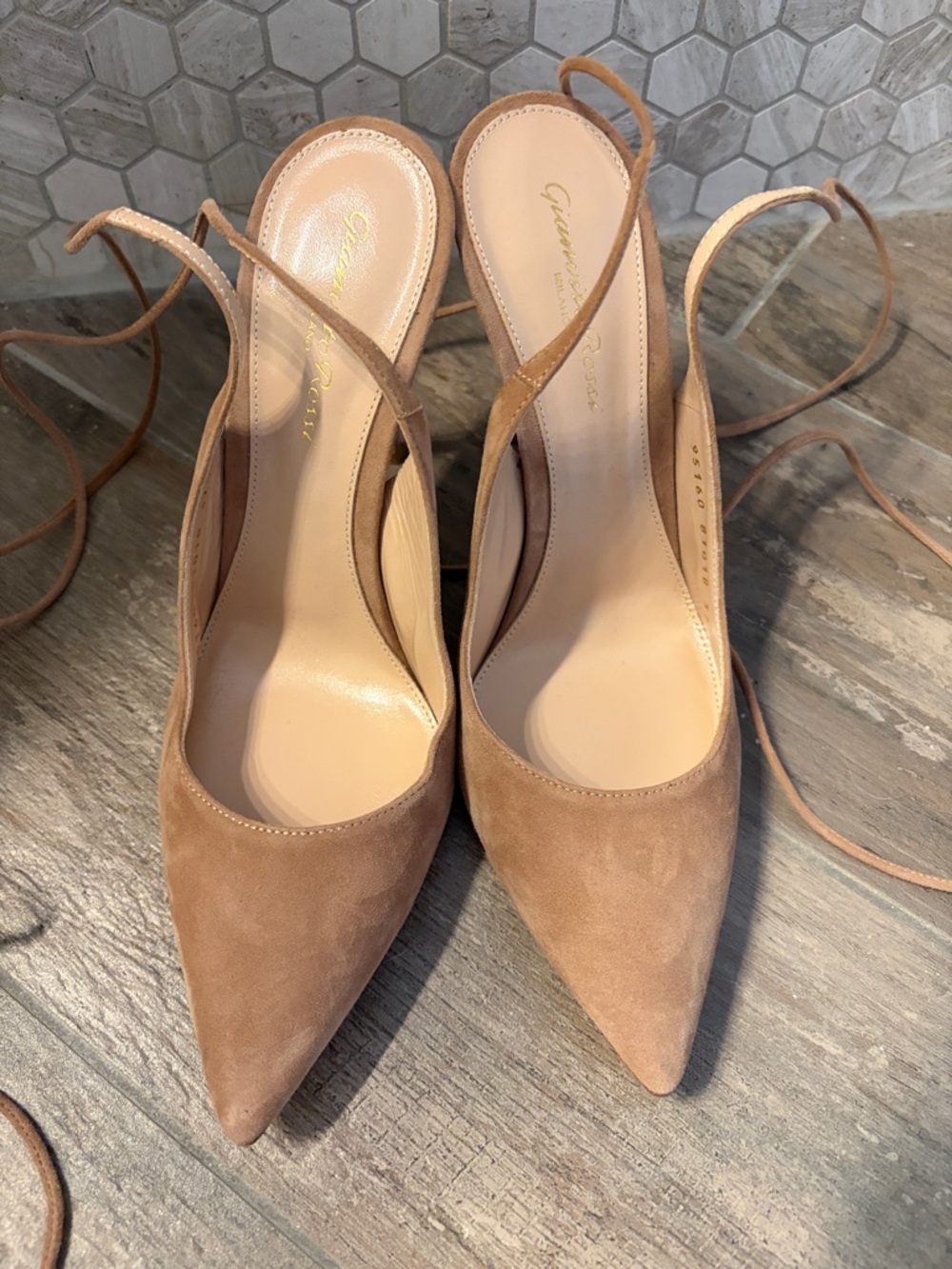Gianvito Rossi Suede Pointed-Toe Lace-Up Pumps in Light Brown
